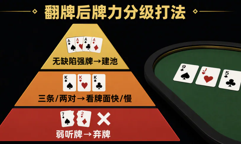 翻牌后牌力分级打法：从"无脑下注"到"果断弃牌"的完整决策框架
